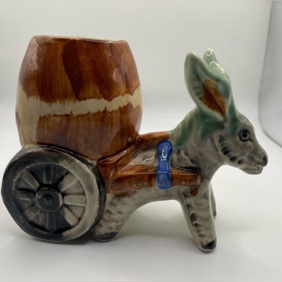 Occupied Japan Donkey with Barrel Indoor Planter, Mid Century Donkey Figurine - Picture 3 of 9
